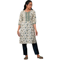 Libas Women's Cotton Printed Straight Kurta (26945_Beige