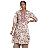 Libas Women's Cotton Printed Straight Kurta (26944_Beige