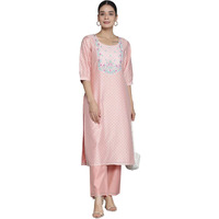 Libas Womens Printed Silk Blend Straight Kurta With Trousers