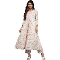 Libas Womens Printed Cotton A-Line Kurta With Trousers