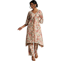 Libas Womens Printed Silk Blend A-Line Kurta With Trousers