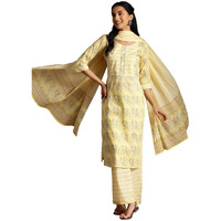 Libas Womens Printed Cotton Straight Kurta With Palazzos And Dupatta