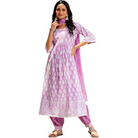Libas Women's Cotton Kurta Set (35572_Purple_L)