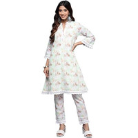 Libas Womens Printed Cotton A-Line Kurta With Trousers