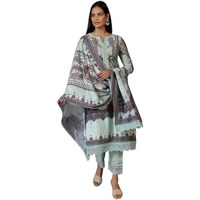 Libas Womens Printed Silk Blend Pakistani Kurta With Trousers And Dupatta