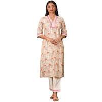 Libas Womens Printed Silk Blend A-Line Kurta With Palazzos