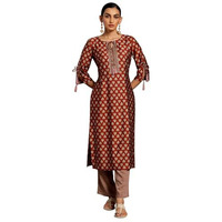 Libas Women's Silk Blend Kurta Set (35440_Rust