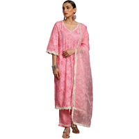 Libas Womens Printed Cotton Blend Straight Kurta With Trousers And Dupatta