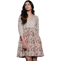 Libas Women's Cotton Fit And Flare Knee Length Dress (26954_Beige