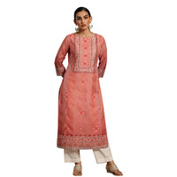 Libas Women's Chanderi Printed Straight Kurta (37042_Pink