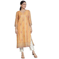 Libas Women's Chanderi Silk Embellished Straight Kurta (37061_Orange