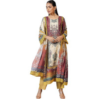 Libas Womens Printed Silk Blend Pakistani Kurta With Trousers And Dupatta