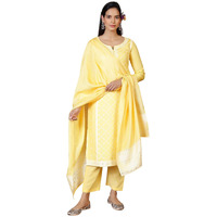 Libas Womens Woven Design Silk Blend Straight Kurta With Trousers And Dupatta