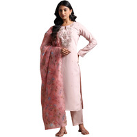 Libas Womens Yoke Design Silk Blend Straight Kurta With Trousers And Dupatta