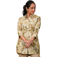 Libas Women's Silk Blend Printed A-Line Kurtis (37070_Green