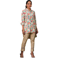 Libas Women's Silk Blend Printed Pathani Kurtis (37083_Cream