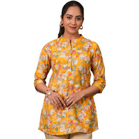 Libas Women's Silk Blend Printed A-Line Kurtis (37073_Yellow