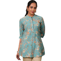 Libas Women's Silk Blend Printed A-Line Kurtis (37071_Blue