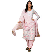 Libas Womens Printed Linen Straight Kurta With Trousers And Dupatta