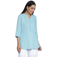Libas Women's Cotton Blend Woven Design Regular Kurti (26897 Blue