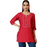 Libas Women's Silk Blend Embroidered Straight Kurtis (26887_Pink