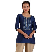 Libas Women's Silk Blend Straight Kurta (26888_Blue