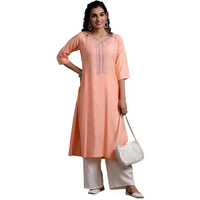 Libas Women's Cotton Woven Design Straight Kurta (26978_Peach