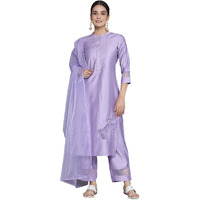 Libas Womens Solid Silk Blend Straight Kurta With Trousers And Dupatta