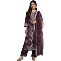 Libas Women's Silk Blend Kurta Sets (48546_Wine