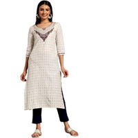 Libas Women's Cotton Yoke Design Straight Kurta (37096_Off White