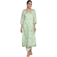 Libas Women's Silk Printed Straight Kurta (37099_Green