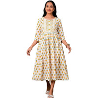 Libas Women's Cotton Fit And Flare Midi Casual Dress (37105_White