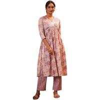 Libas Womens Printed Cotton A-Line Kurta With Trousers