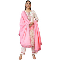 Libas Womens Printed Cotton Straight Kurta With Trousers And Dupatta