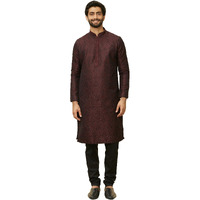 Manyavar Elegant Selfdesign Kurta And Churidar Set For Men - (Wine, Large)