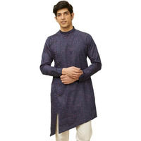 Manyavar Printed Casual Cotton Full Sleeves Kurta For Men - (Blue, Large)