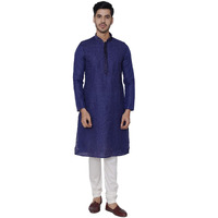 Manyavar Elegant Selfdesign Kurta And Churidar Set For Men - (Blue, Xx-Large)