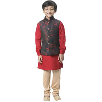 Manyavar Blended Rayon Kurta, Churidar With Jacket Set For Kids & Boys(12-14 Years)