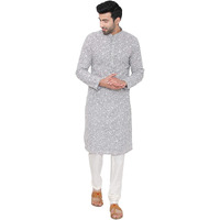 Manyavar Men's Silk Blend Kurta Chudidar Pyjama (Sosk452_Grey_2Xl)
