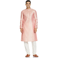 Manyavar Self Design Knee Long Full Sleeves Kurta And Churidar Set For Men - (Peach, 3X-Large)