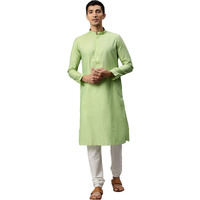 Manyavar Men's Solid Long Full Sleeves Kurta Churidar Set - (Green, X-Large)