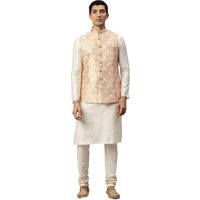Manyavar Men's Nehru Jacket (Jac187_Beige_L)
