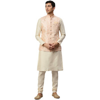 Manyavar Men's Silk Blend Regular Kurta Set (Jast156_Gajaree_Xl)