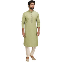 Manyavar Elegant Selfdesign Full Sleeves Kurta And Churidar Set For Men - (Green, Medium)
