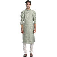 Manyavar Selfdesign Jacquard Weave Knee Long Kurta And Churidar Set For Men - (Green, X-Large)
