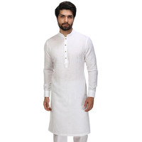 Manyavar Stylish Selfdesign Full Sleeves Kurta For Men - (White, Large)