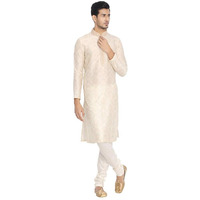 Manyavar Selfdesign Casual Kurta And Churidar Set For Men - (Light Biscuit, Medium)
