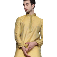 Manyavar Jacquard Print Knee Long Kurta And Churidar Set For Men - (Yellow, Xx-Large)