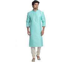Manyavar Jacquard Print Knee Long Full Sleeves Kurta And Pyjama Set For Men - (Light Green, X-Large)