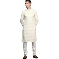 Manyavar Kurta Set For Men, Full Sleeves Mandarin Collar Ethnic Kurta Set For Diwali, Wedding, Party Art Silk (Green, Xl)